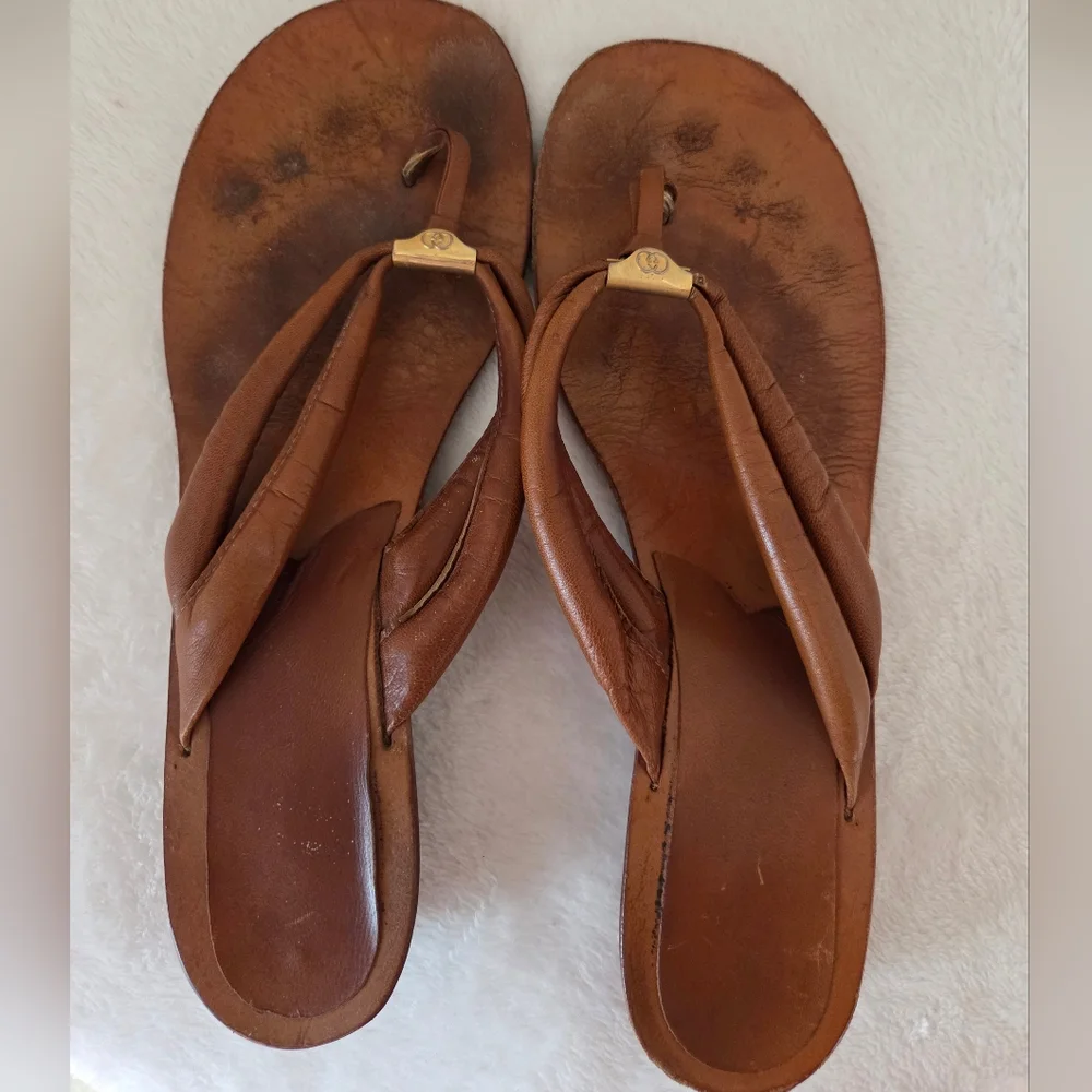 Vintage GUCCI Cognac Brown Leather Women's Sandals Size 8.5 GUC